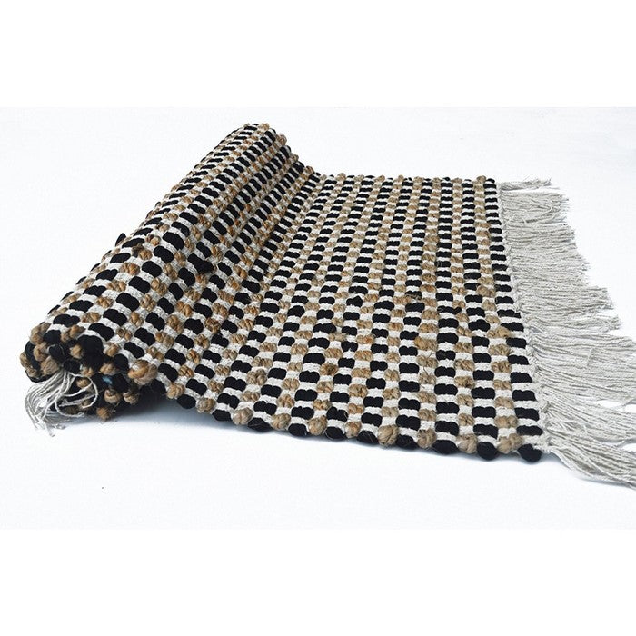 Grid Pattern Jute/Cotton Chindi Monterey Chindi Rug, Black
