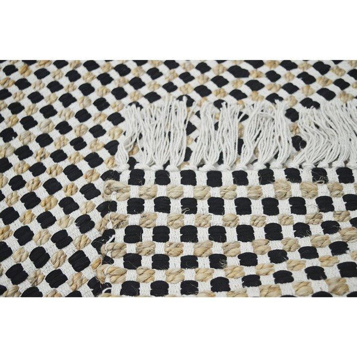 Grid Pattern Jute/Cotton Chindi Monterey Chindi Rug, Black