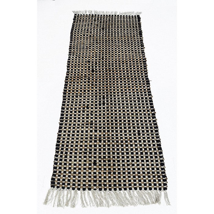 Grid Pattern Jute/Cotton Chindi Monterey Chindi Rug, Black