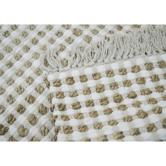 Jute And Cotton Monterey Chindi Rug With Fringe Ends , Ivory