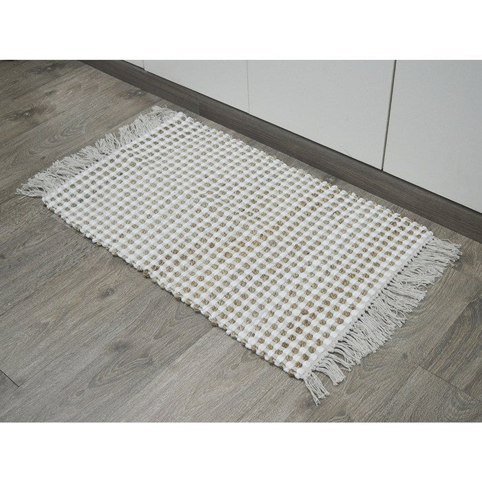 Jute And Cotton Monterey Chindi Rug With Fringe Ends , Ivory