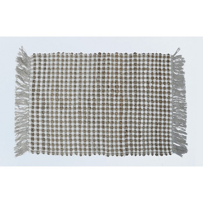 Jute And Cotton Monterey Chindi Rug With Fringe Ends , Ivory