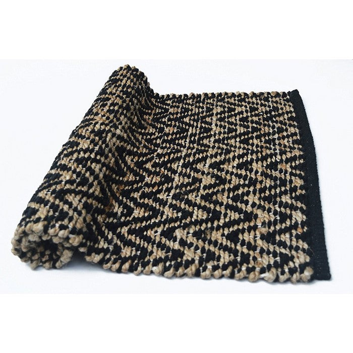 Chevron Patterned Jute And Cotton Chenille Rug, Black