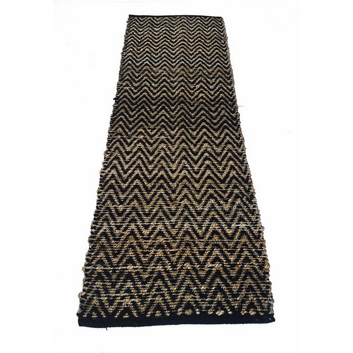 Chevron Patterned Jute And Cotton Chenille Rug, Black
