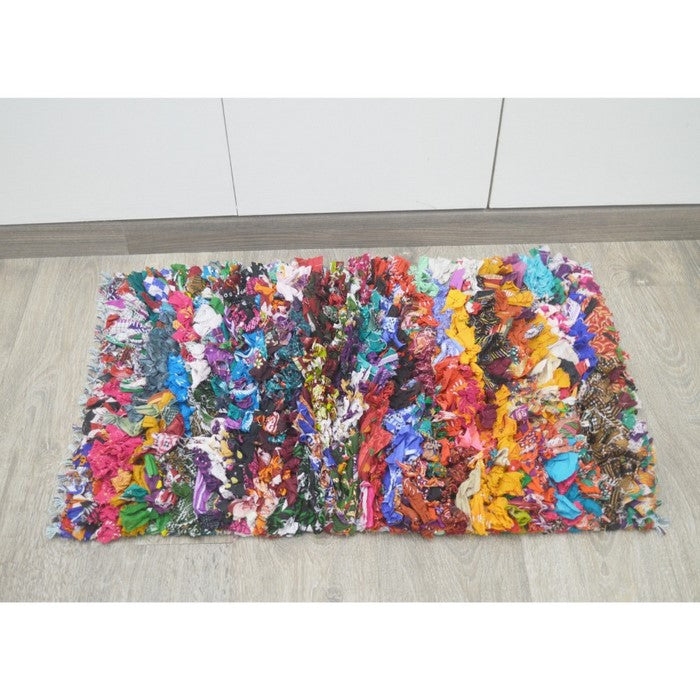 Recycle Cotton Cuttings Rainbow Chindi Shag Rug, Multicolor