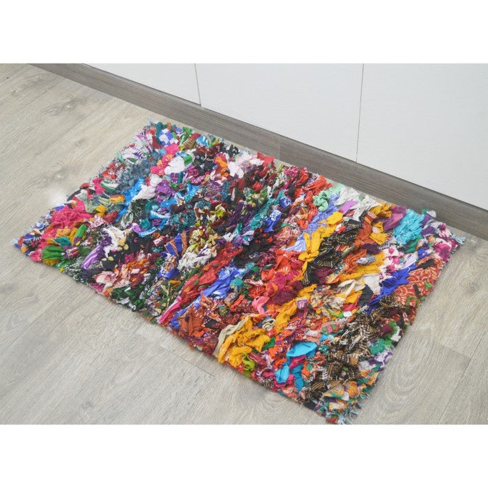 Recycle Cotton Cuttings Rainbow Chindi Shag Rug, Multicolor