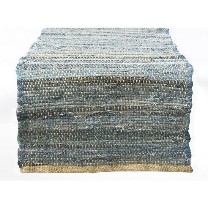 Roughly Designed Cotton Denim And Jute Table Runner, Blue