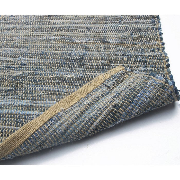 Roughly Designed Cotton Denim And Jute Table Runner, Blue