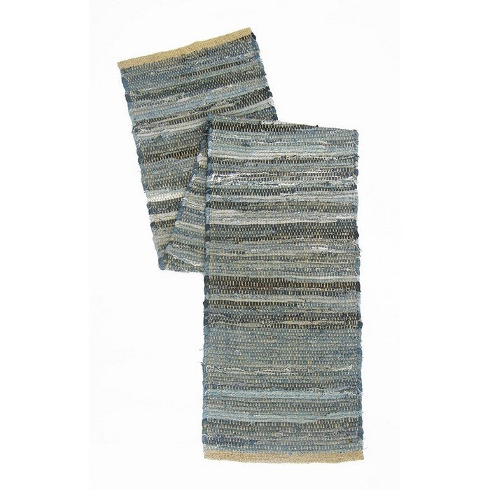 Roughly Designed Cotton Denim And Jute Table Runner, Blue