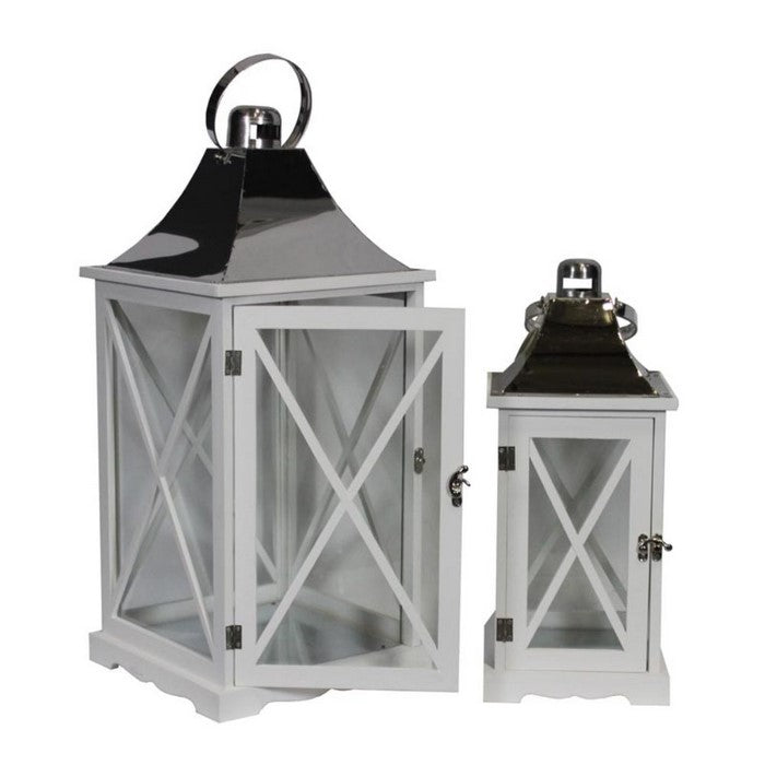 Remarkable Two Piece Wooden Lantern- Benzara