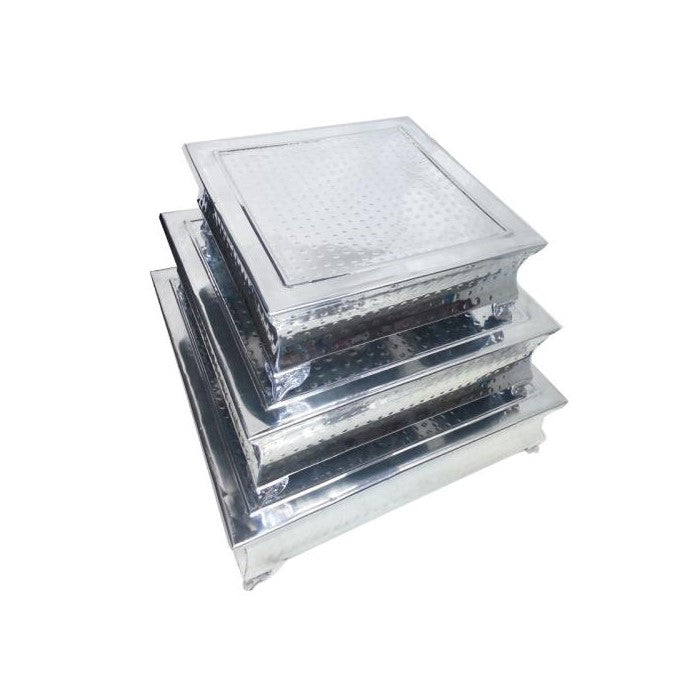 Fabulous 3 Pc Square Cake Stand Hammered - Benzara