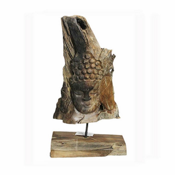 Alluring Wooden Buddha on Base-Natural - Benzara