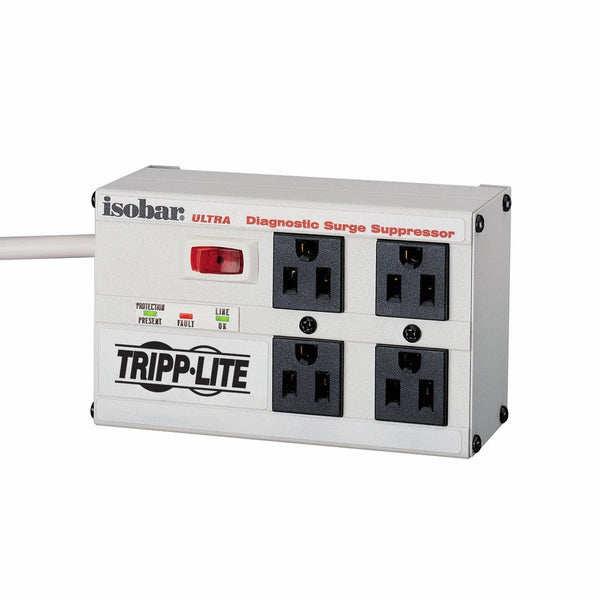 Tripp Lite Isobar 4 Outlet Surge Protector Power Strip, 6ft Cord, Right-Angle Plug, Metal, Lifetime Limited Warranty & $50,000 INSURANCE (ISOBAR4ULTRA)