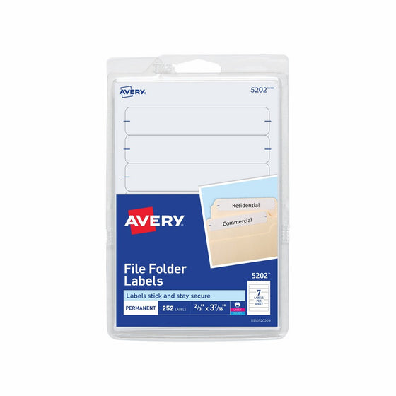 Avery File Folder Labels, Laser and Inkjet Printers, 1/3 Cut, White, Pack of 252 (05202)