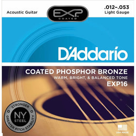 D'Addario EXP16 with NY Steel Phosphor Bronze Acoustic Guitar Strings, Coated, Light, 12-53