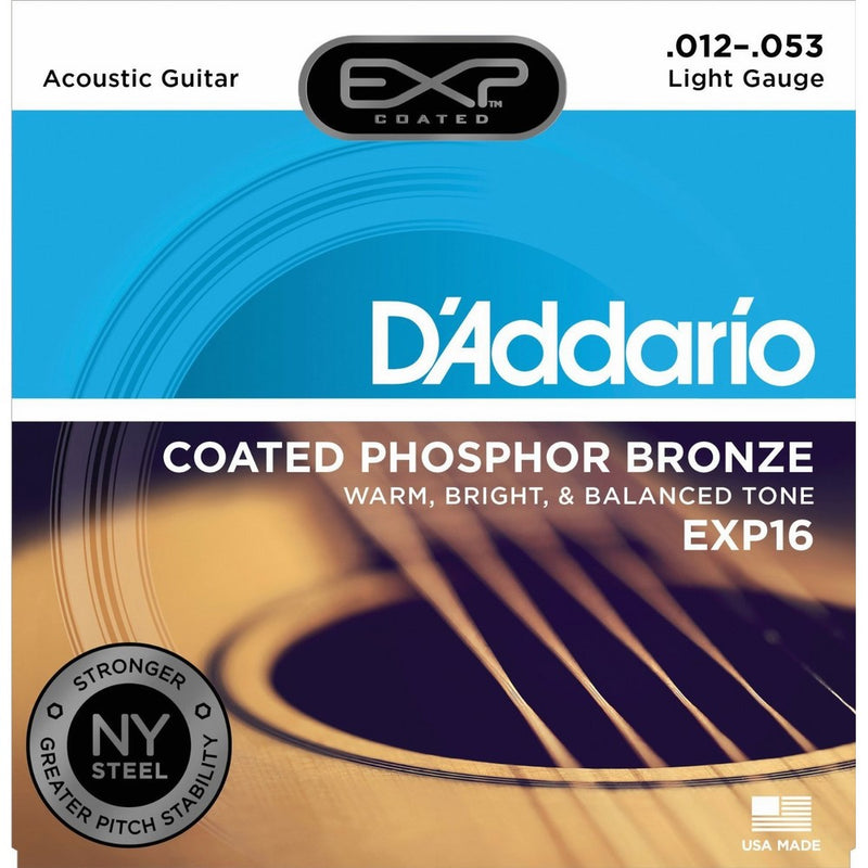 D'Addario EXP16 with NY Steel Phosphor Bronze Acoustic Guitar Strings, Coated, Light, 12-53
