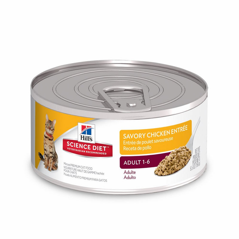 Hill's Science Diet Adult Wet Cat Food, Savory Chicken Entrée Minced Canned Cat Food, 5.5 oz, 24 Pack