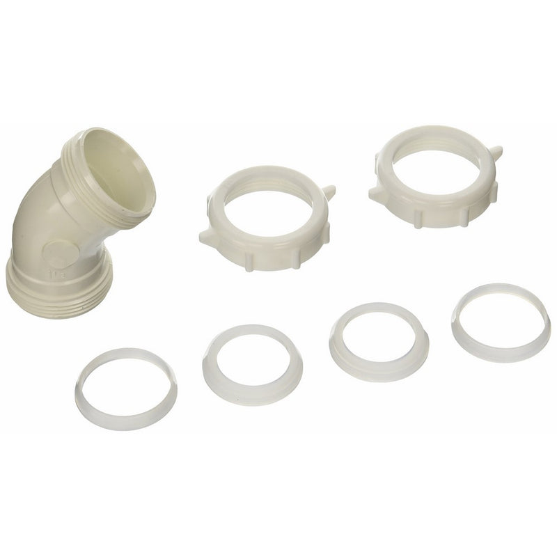 Keeney 49PVCK 45 Degree 1-1/2-Inch or 1-1/4-Inch by 1-1/2-Inch Coupling Elbow, White