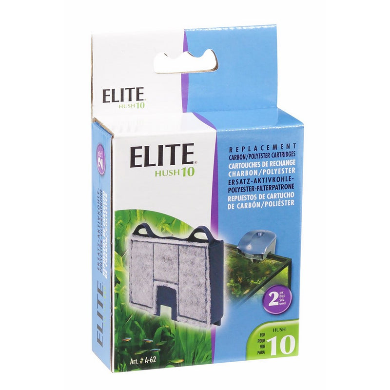 Elite Carbon Cartridge for Hush 10 Power Aquarium Filter, 2-Pack