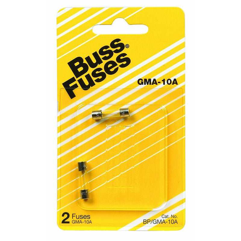 Bussmann BP/GMA-10A 10 Amp Glass Fast Acting Cartridge Fuse 125V Ul Listed, Carded (2 Pack)