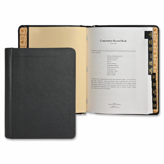 Wilson Jones Corporate Record and Minute Book, 75 Pages, 11 Index Tabs, Letter Size, Imitation Leather, Black (W0399-00)