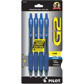 Pilot G2 Retractable Premium Gel Ink Roller Ball Pens, Fine Point, 4-Pack, Blue Ink (31058)