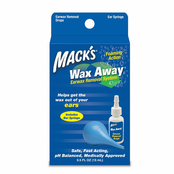 Mack's Wax Away Earwax Removal System - 0.5 FL OZ Ear Drops with Ear Syringe