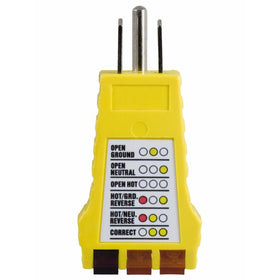 Power Gear 3 Wire Receptacle Tester, Outlet Tester, 6 Visual Indications, Light Indicator, UL Listed, Yellow, 50542