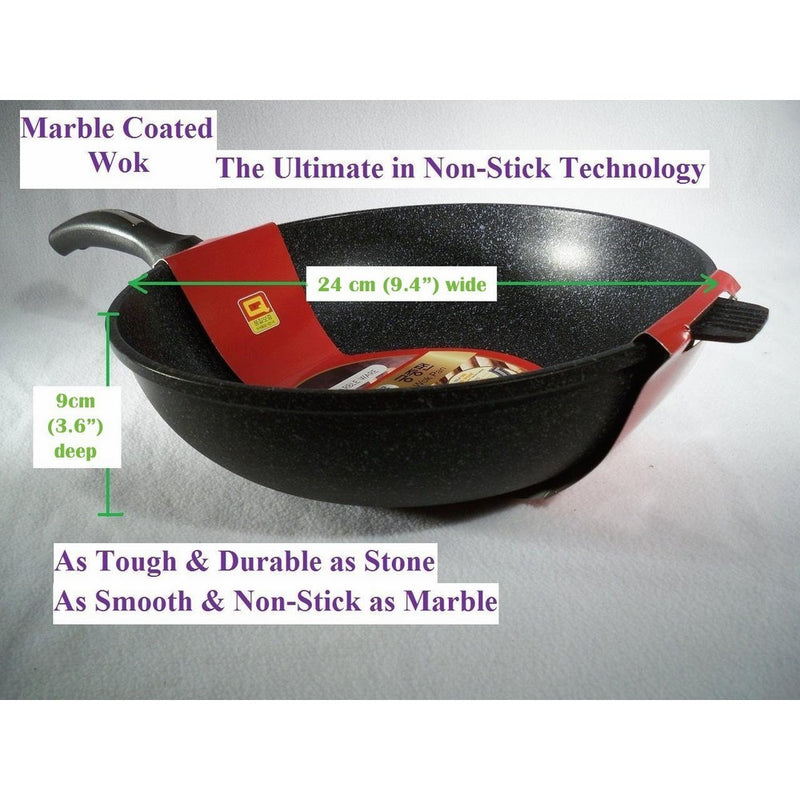 Ceramic Marble Coated Cast Aluminium Non Stick Wok 24 cm