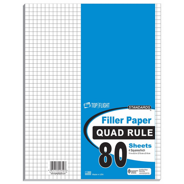 Top Flight Filler Paper, Quadrille Rule, 11 x 8.5 Inches, 80 Sheets (12650)