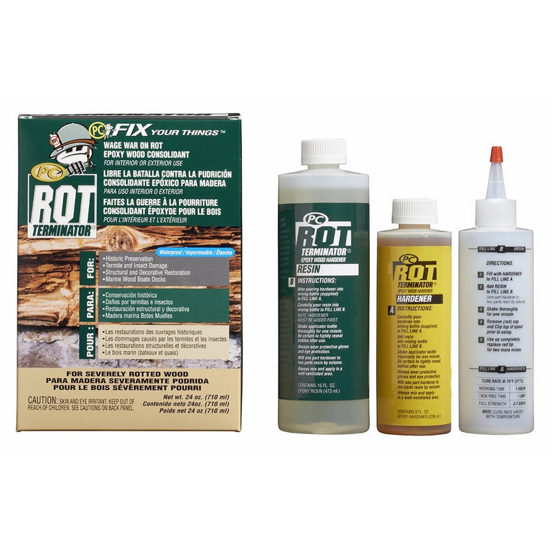 PC Products 240618 PC-Rot Terminator Two-Part Epoxy Wood Hardener, 24 oz in Two Bottles, Amber