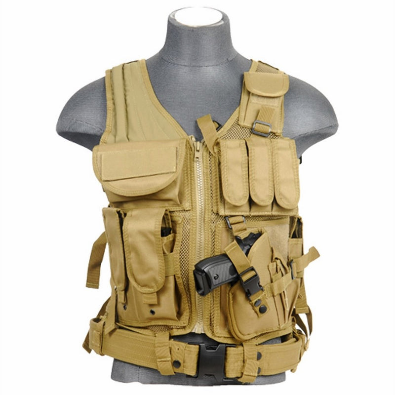 Lancer Tactical CA-310K Crossdraw Vest w/Pistol Belt-Khaki