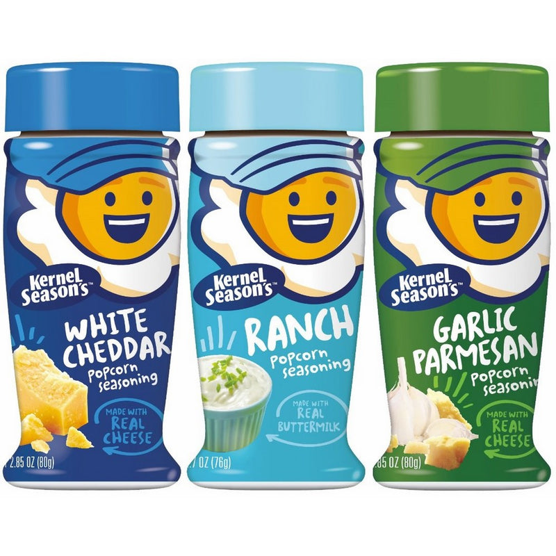 Kernel Season's Popcorn Seasoning Variety Pack of 3 Ranch Parmesan & Garlic and White Cheddar