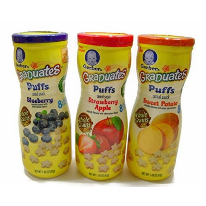 Gerber Graduates Puffs Cereal Snack Variety Pack - Blueberry, Strawberry-Apple, Sweet Potato - 1.48 oz Each