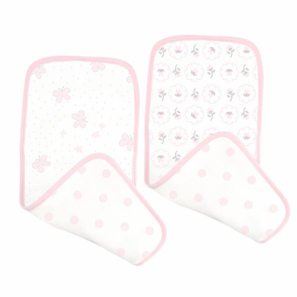 SwaddleDesigns Cotton Muslin Baby Burpies, Set of 2 Cotton Burp Cloths, Pastel Pink Butterflies and Posies