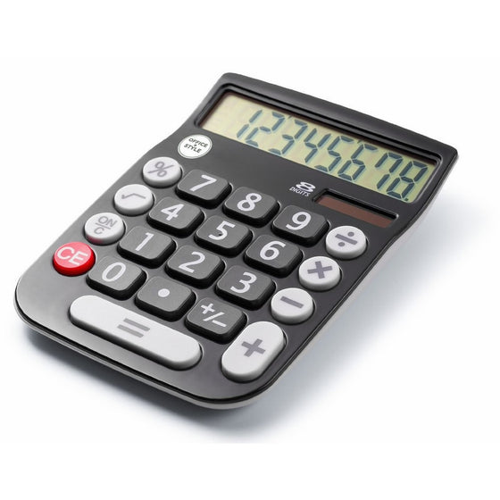 OfficeStyle A2DESKTOPBLACK 8 Digit Dual Powered Desktop Calculator, LCD Display, Black