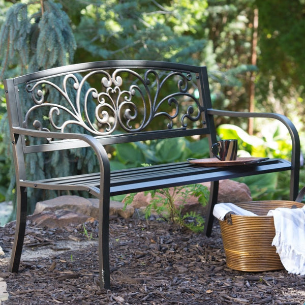 Coral Coast Scrolling Hearts Curved Back Metal Garden Bench