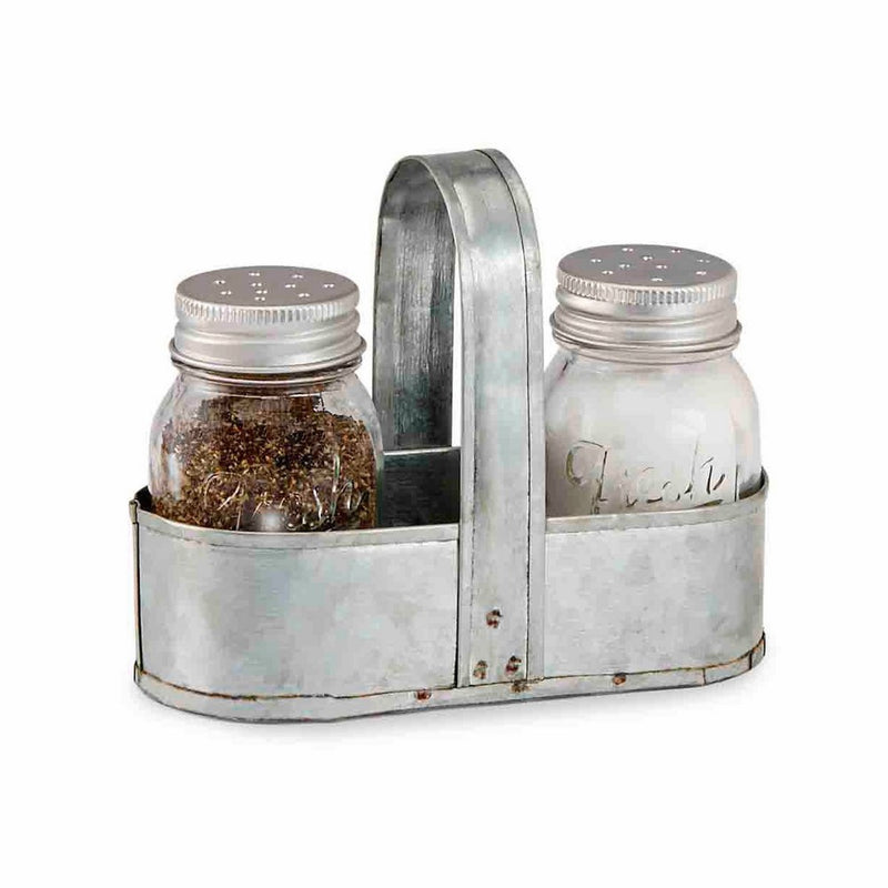 Mud Pie Fresh Jar Salt and Pepper Caddy Set, Silver