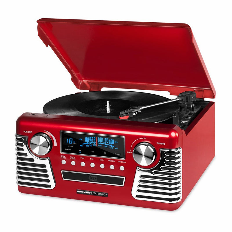 Victrola 50's Retro 3-Speed Bluetooth Turntable with Stereo, CD Player and Speakers, Red