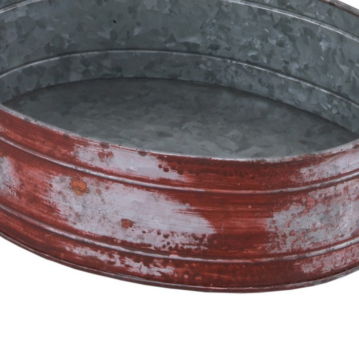 Two Tiered Galvanized Iron Tray, Red And Gray