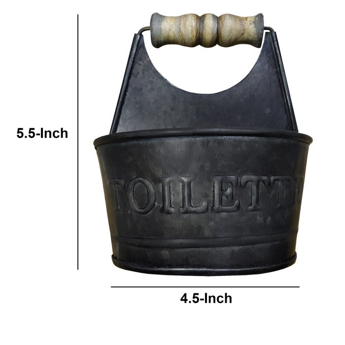 Iron Toilet Caddy With Wooden Handles And Toilette Front, Dark Gray