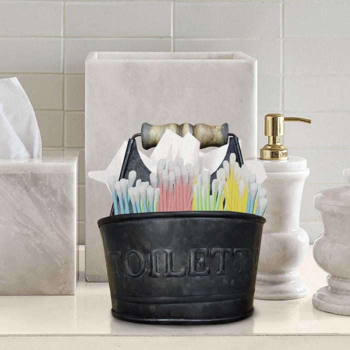 Iron Toilet Caddy With Wooden Handles And Toilette Front, Dark Gray