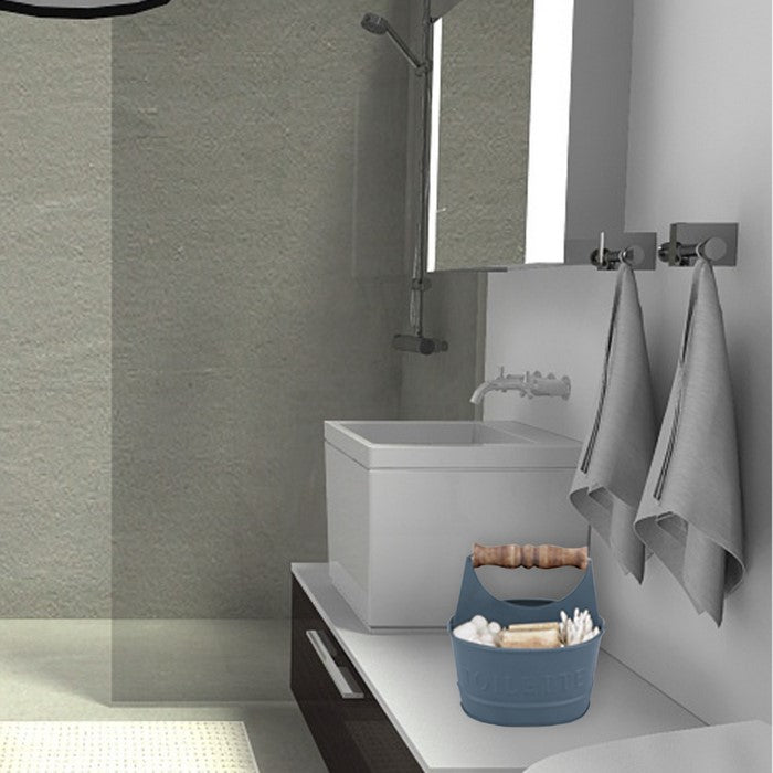 Iron Toilet Caddy With Wooden Handles And Toilette Front, Dark Gray