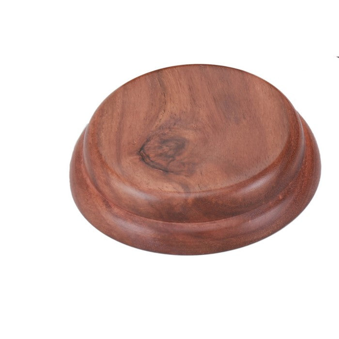 Wooden Gavel And Round Block Set With Brass Work, Natural Brown