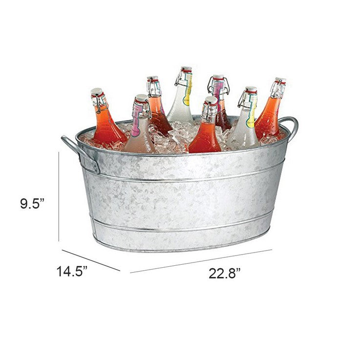 Benzara Galvanized Beverage Tub With Handles, Gray