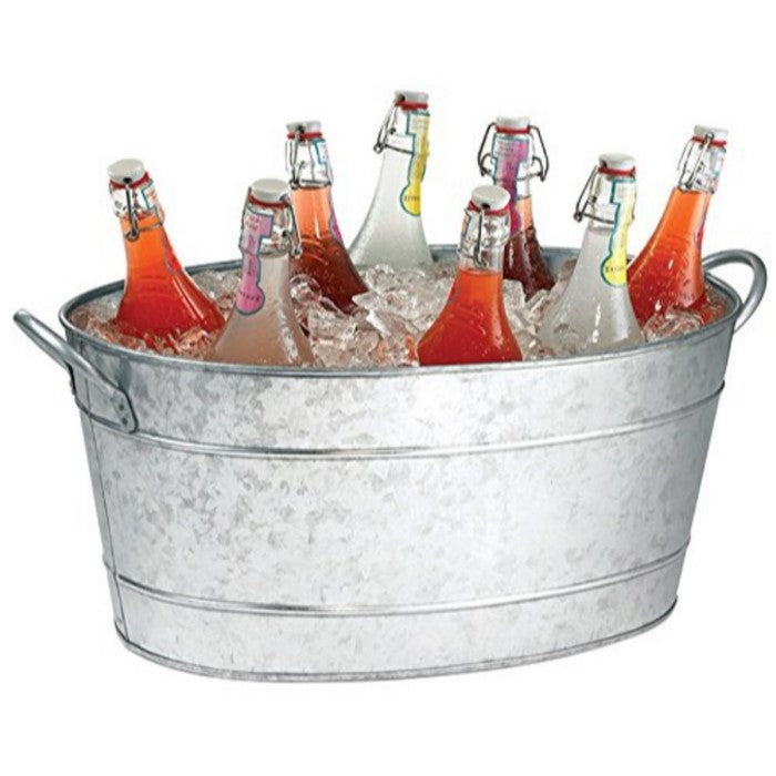 Benzara Galvanized Beverage Tub With Handles, Gray