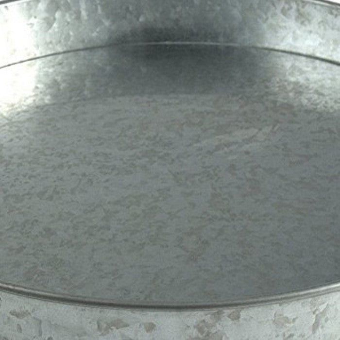 Benzara Round Galvanized Metal Serving Tray With Wooden Handles, Gray