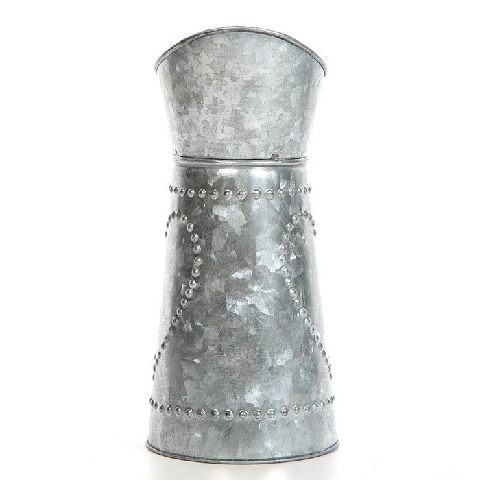 Galvanized Metal Pitcher with Embossed Design, Gray