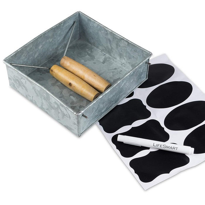 Galvanized Metal Napkin Holder with Wooden Handle, Gray
