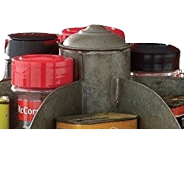 Benzara Galvanized Lazy Susan Organizer With 6 Pockets, Gray